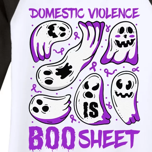 Domestic Violence Is Boo Sheet Ghost Purple Ribbon Halloween Women's Tri-Blend 3/4-Sleeve Raglan Shirt