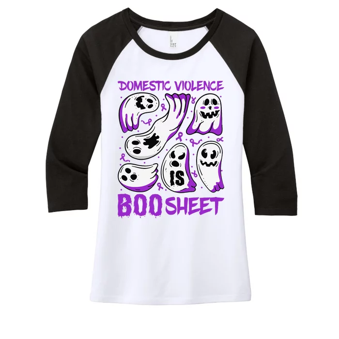 Domestic Violence Is Boo Sheet Ghost Purple Ribbon Halloween Women's Tri-Blend 3/4-Sleeve Raglan Shirt