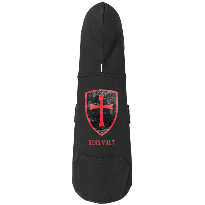 Deus Vult Knight Templar Cross Templar Vintage Medieval Doggie 3-End Fleece Hoodie