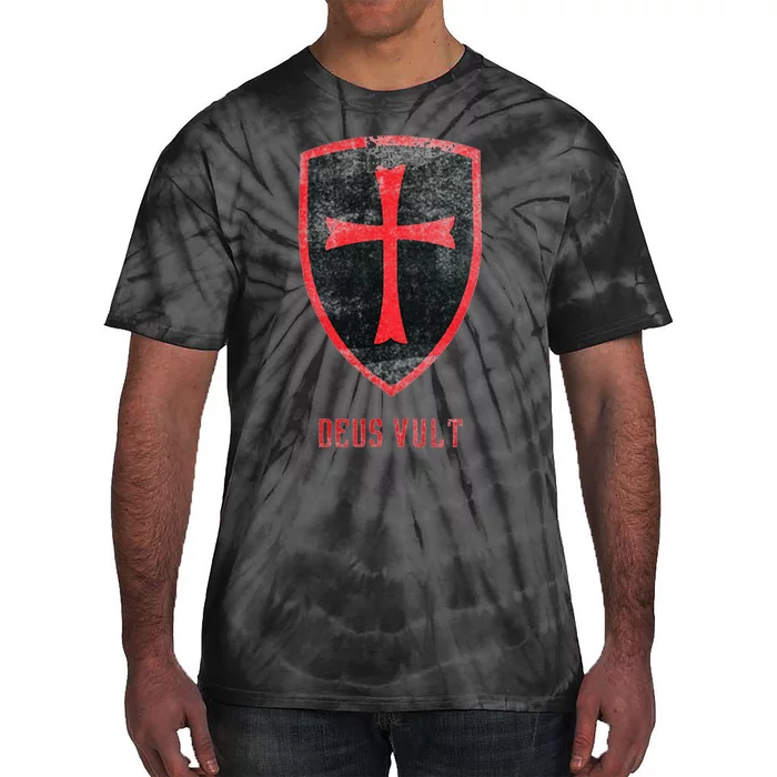 Deus Vult Knight Templar Cross Templar Vintage Medieval Tie-Dye T-Shirt