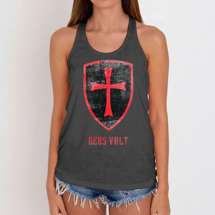 Deus Vult Knight Templar Cross Templar Vintage Medieval Women's Knotted Racerback Tank