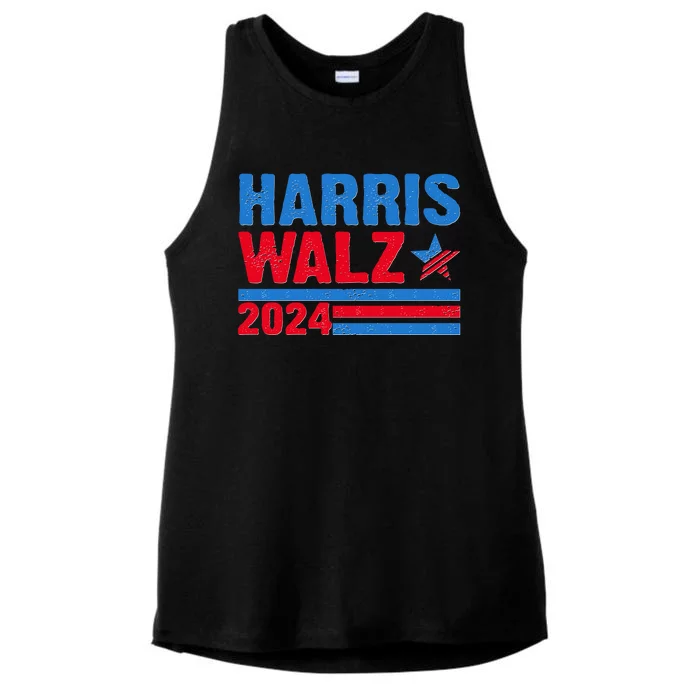 Distressed Vote Kamala Harris Tim Walz 2024 Election Ladies Tri-Blend Wicking Tank