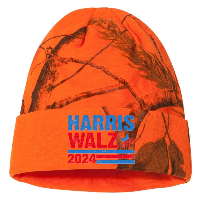 Distressed Vote Kamala Harris Tim Walz 2024 Election Kati - 12in Camo Beanie