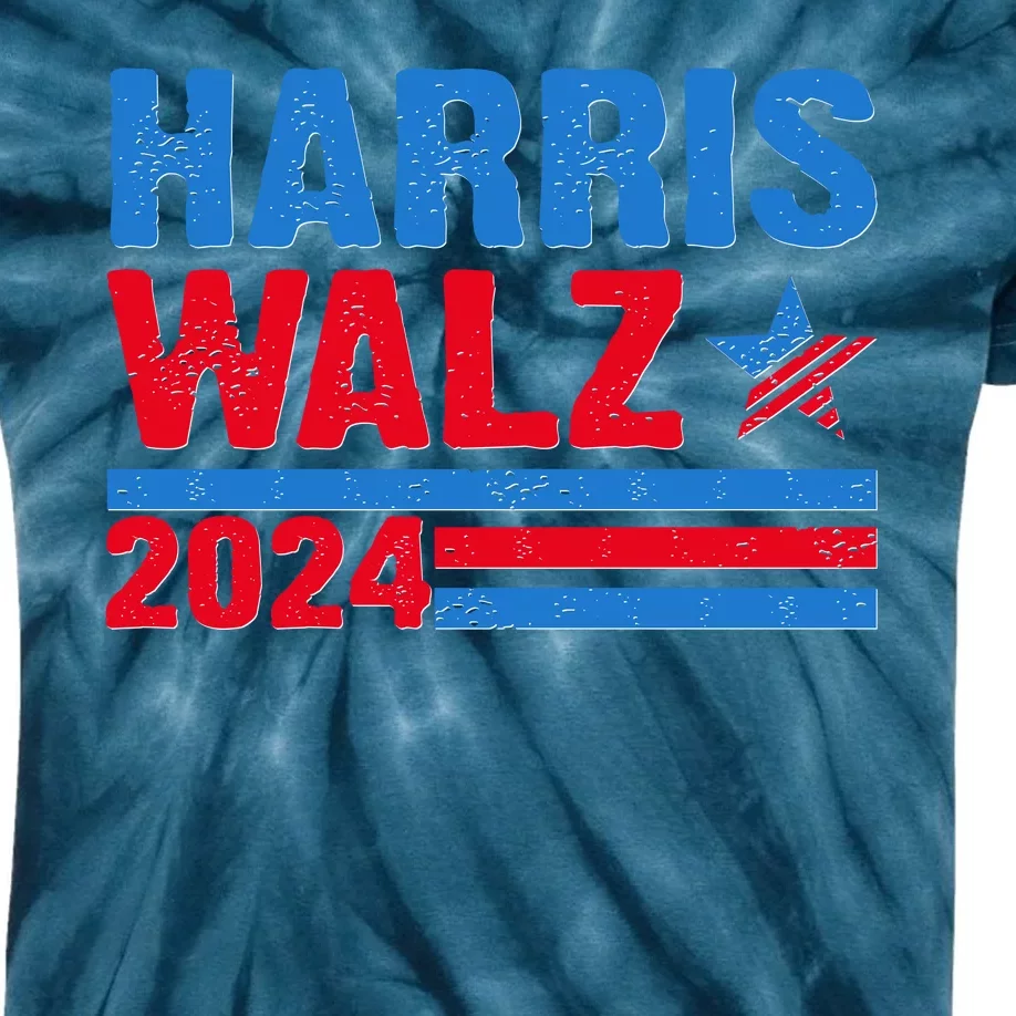 Distressed Vote Kamala Harris Tim Walz 2024 Election Kids Tie-Dye T-Shirt