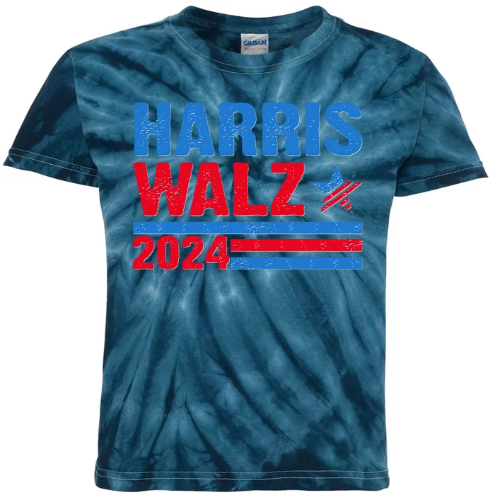 Distressed Vote Kamala Harris Tim Walz 2024 Election Kids Tie-Dye T-Shirt