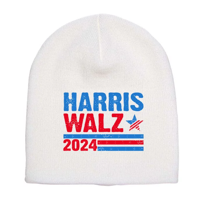 Distressed Vote Kamala Harris Tim Walz 2024 Election Short Acrylic Beanie