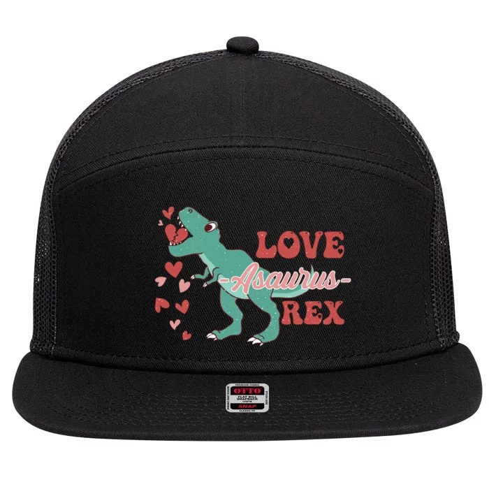 Dinosaur Valentine Love Asaurus Rex Gift For boy Valentine Day 7 Panel Mesh Trucker Snapback Hat