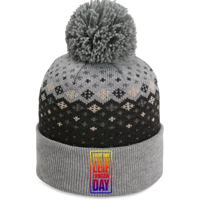 Distressed Viking Leif Erikson Day / Funny Leif Erikson Gift The Baniff Cuffed Pom Beanie