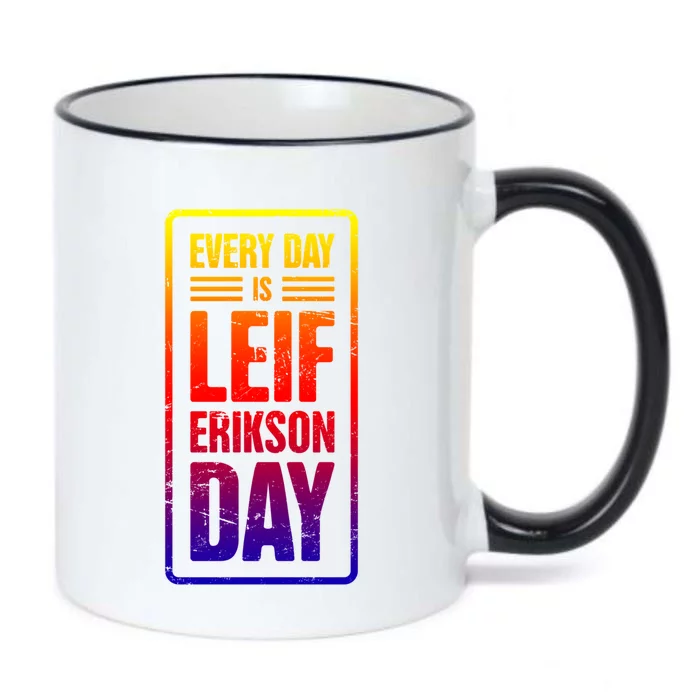 Distressed Viking Leif Erikson Day / Funny Leif Erikson Gift Black Color Changing Mug