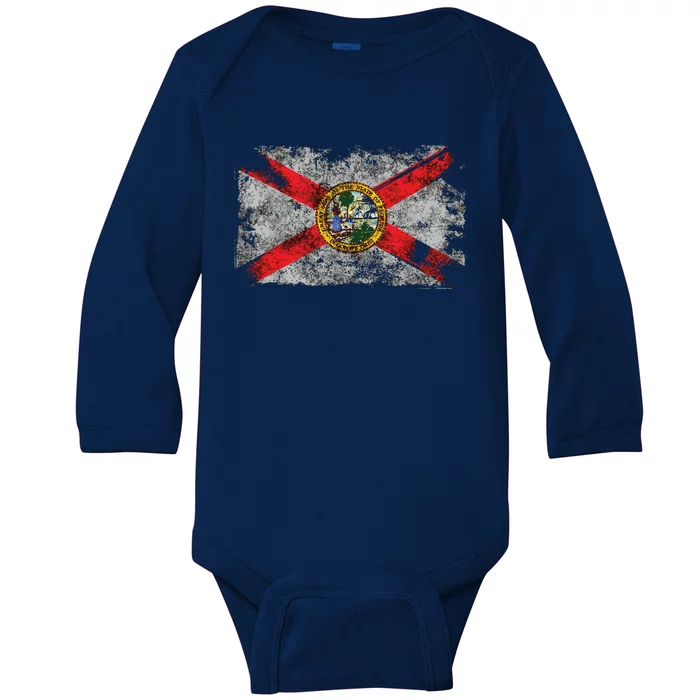 Distressed Vintage Retro Usa Patriotic Fl State Florida Flag Baby Long Sleeve Bodysuit