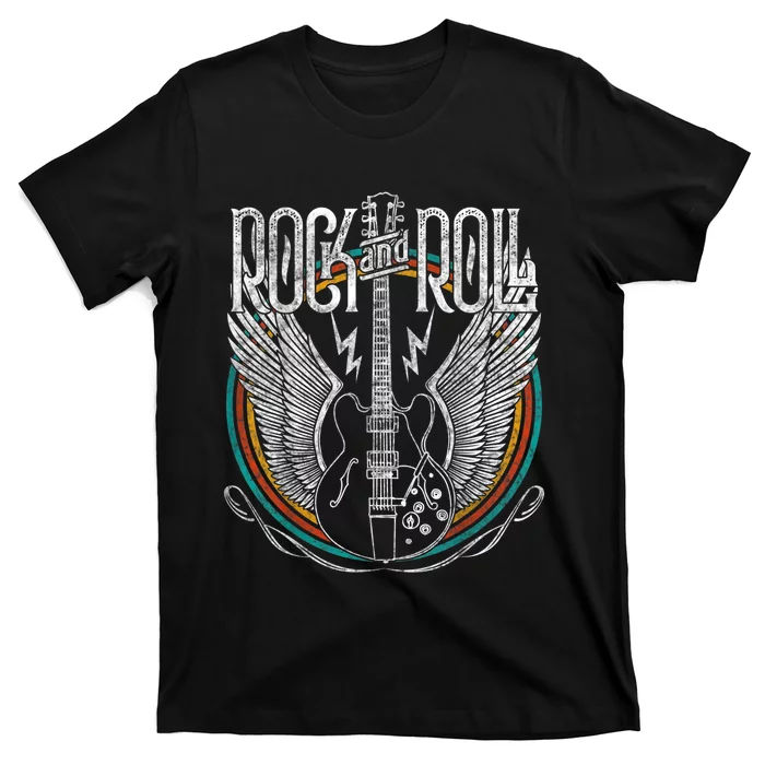 Distressed Vintage Retro 80s Rock & Roll Music Guitar Wings T-Shirt