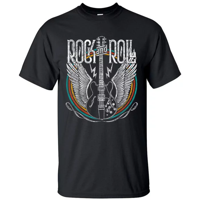 Distressed Vintage Retro 80s Rock & Roll Music Guitar Wings Tall T-Shirt