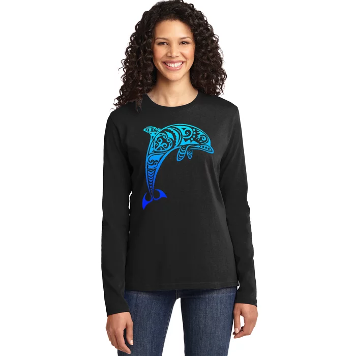 Dolphin Vintage Retro Throwback Vacation Ladies Long Sleeve Shirt