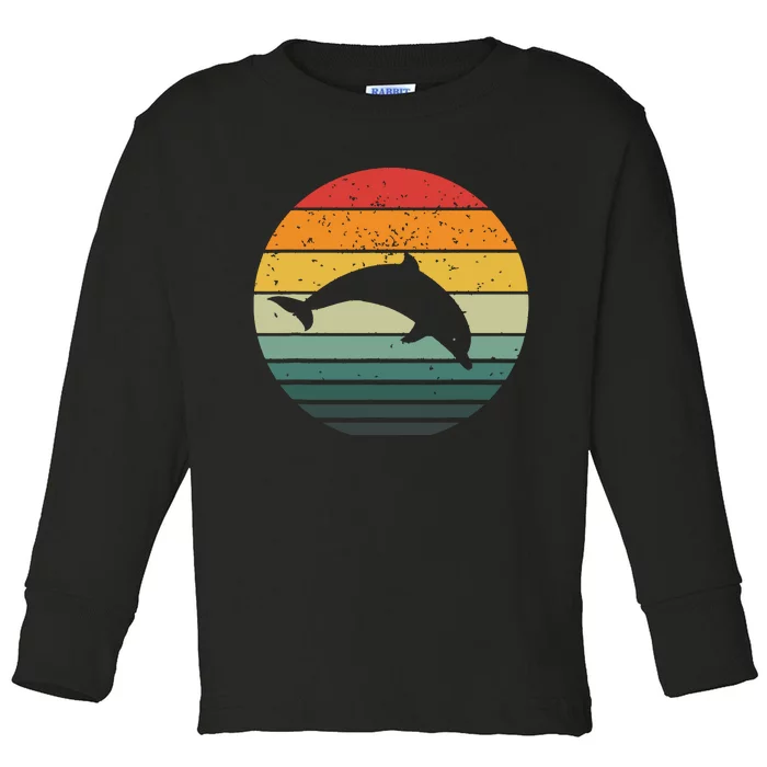 Dolphin Vintage Retro Sunset Tees 60s 70s Style Toddler Long Sleeve Shirt