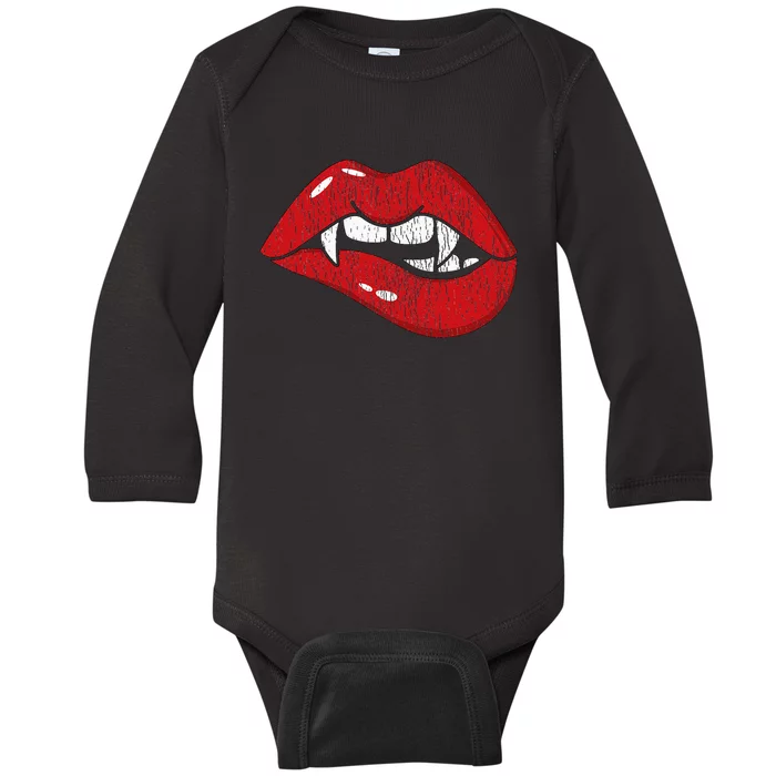 Dracula Vampire Red Lips Th Bite Halloween Costume Baby Long Sleeve Bodysuit