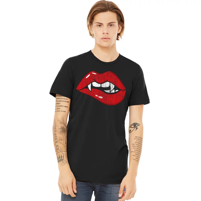 Dracula Vampire Red Lips Th Bite Halloween Costume Premium T-Shirt