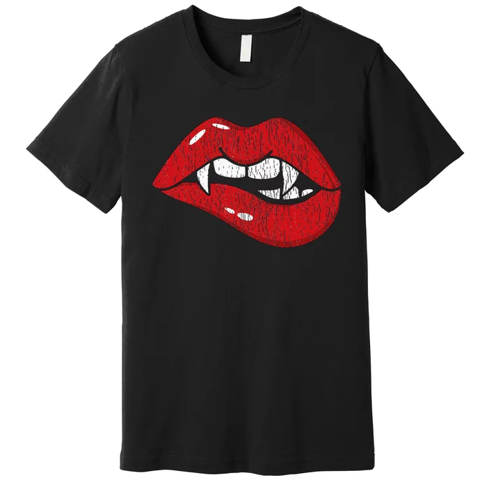 Dracula Vampire Red Lips Th Bite Halloween Costume Premium T-Shirt