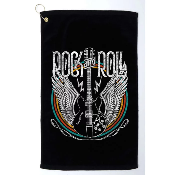 Distressed Vintage Retro 80s Rock & Roll Music Guitar Wings Platinum Collection Golf Towel