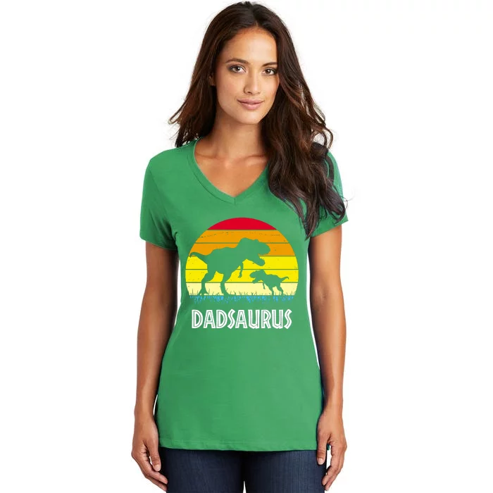 Dadsaurus Vintage Sunset Women's V-Neck T-Shirt