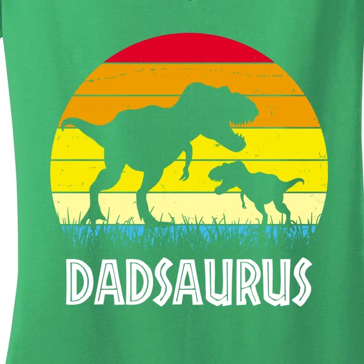 Dadsaurus Vintage Sunset Women's V-Neck T-Shirt