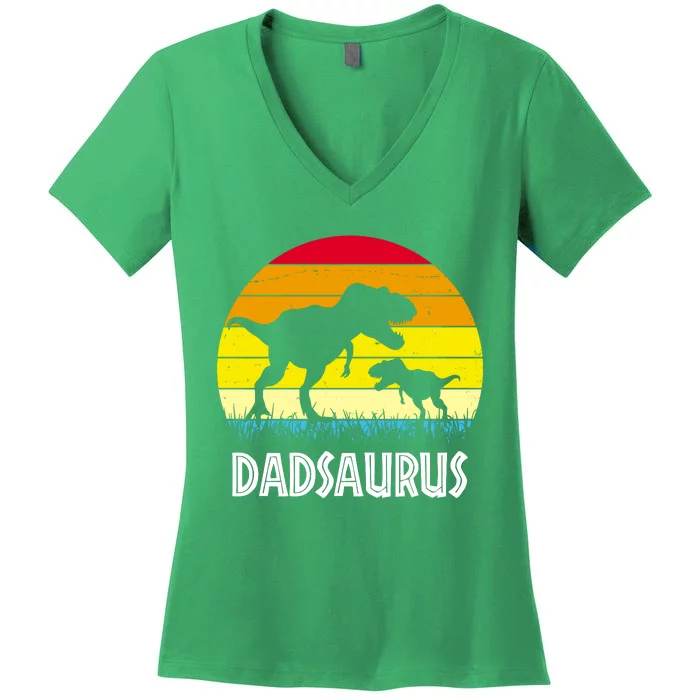 Dadsaurus Vintage Sunset Women's V-Neck T-Shirt