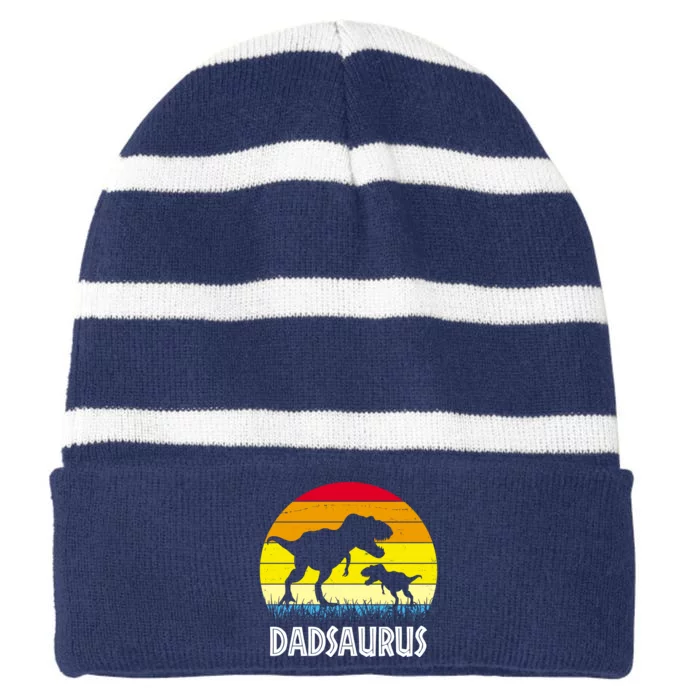 Dadsaurus Vintage Sunset Striped Beanie with Solid Band