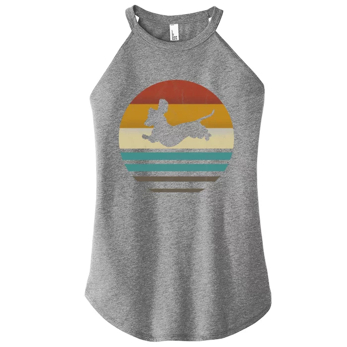 Dachshund Vintage Silhouette 60s 70s Retro Funny Gift Dog Lover Gift Women’s Perfect Tri Rocker Tank