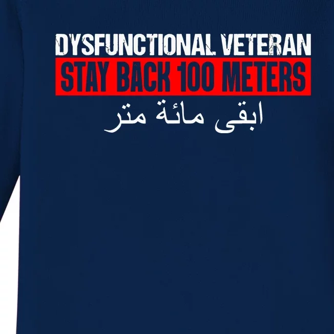 Dysfunctional Veteran Stay Back 100 Meters Arabic Baby Long Sleeve Bodysuit