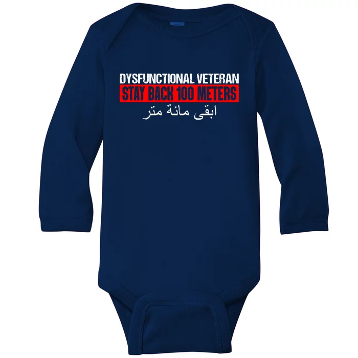 Dysfunctional Veteran Stay Back 100 Meters Arabic Baby Long Sleeve Bodysuit