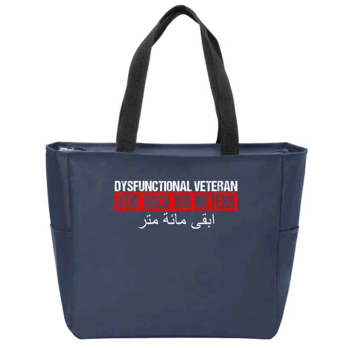 Dysfunctional Veteran Stay Back 100 Meters Arabic Zip Tote Bag