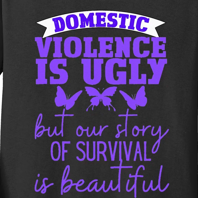 Domestic Violence Survivor Domestic Abuse Awareness Kids Long Sleeve Shirt