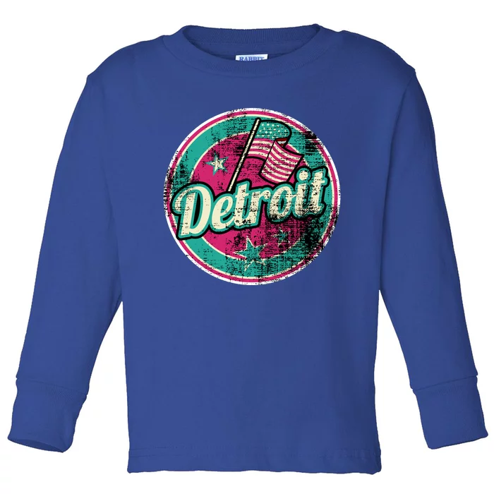 Detroit Vintage Style Rust Logo Toddler Long Sleeve Shirt