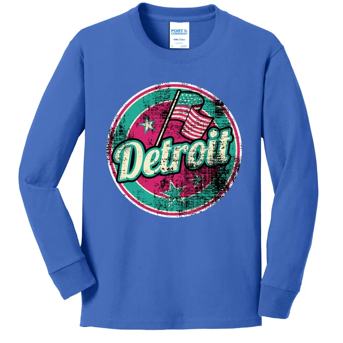 Detroit Vintage Style Rust Logo Kids Long Sleeve Shirt