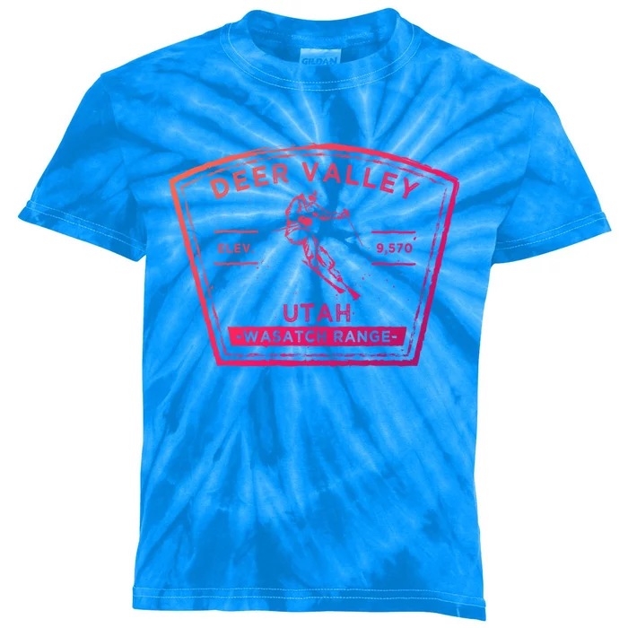 Deer Valley Utah Snow Skiing Gift Kids Tie-Dye T-Shirt