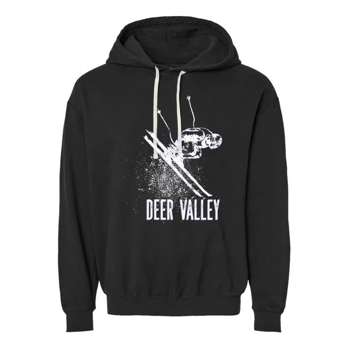 Deer Valley Utah Ski Resort Downhill Skier Garment-Dyed Fleece Hoodie