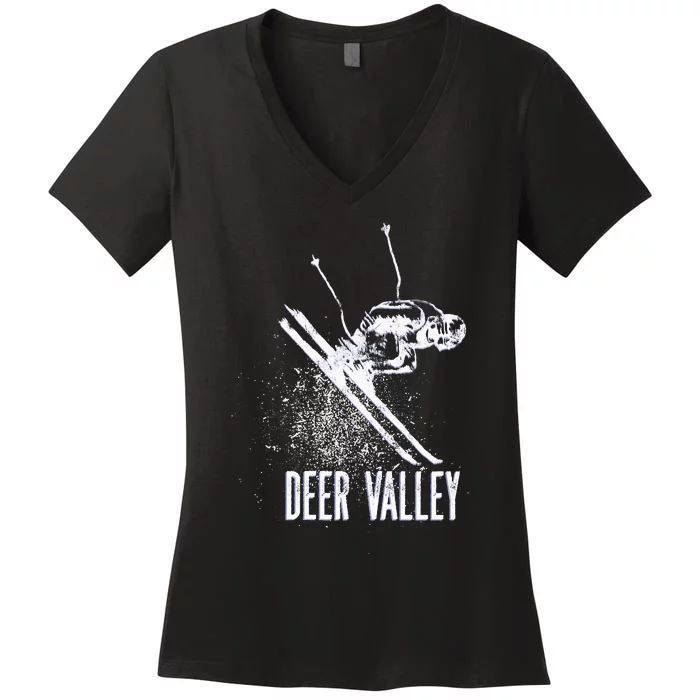 Deer Valley Utah Ski Resort Downhill Skier Women's V-Neck T-Shirt