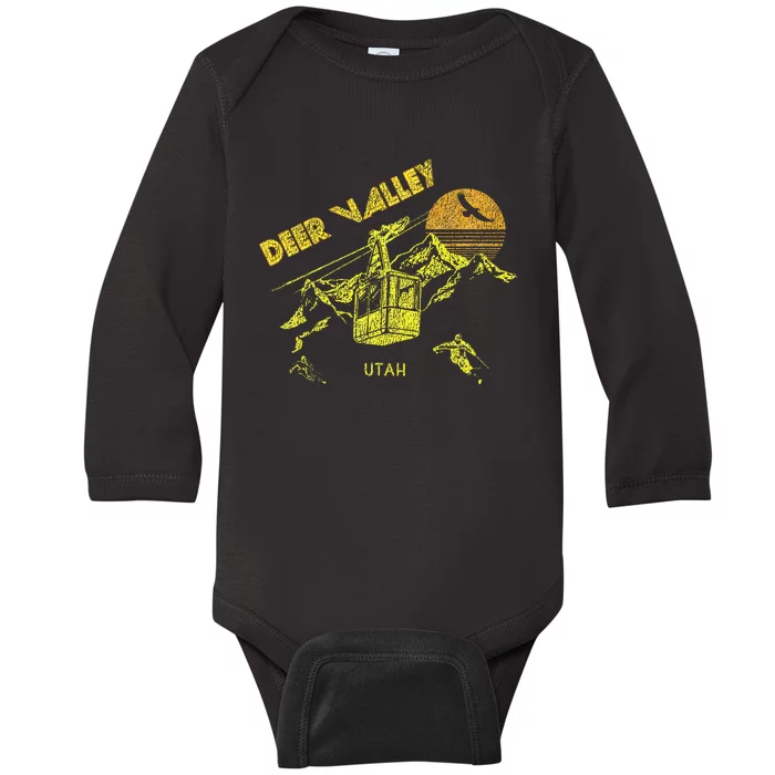 Deer Valley Utah Retro Skiing Baby Long Sleeve Bodysuit