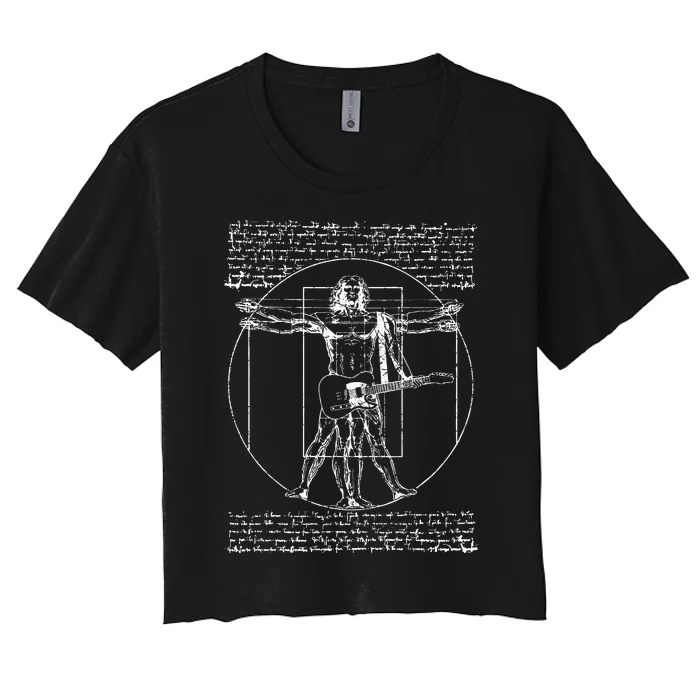 Da Vinci Vitruvian Guitar Man Rock Music Fan Rock N Roll Women's Crop Top Tee