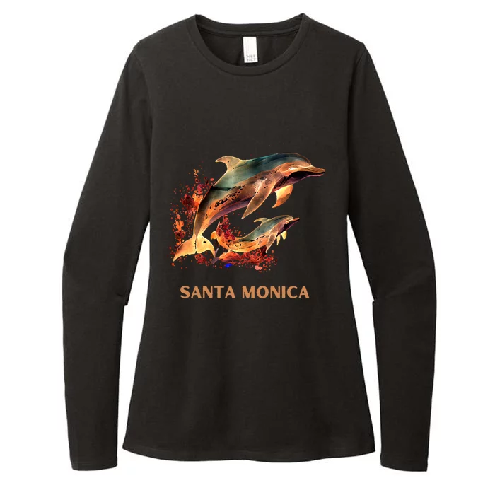 Dolphin Vacation Vintage Santa Monica Beach Destination Funny Gift Womens CVC Long Sleeve Shirt