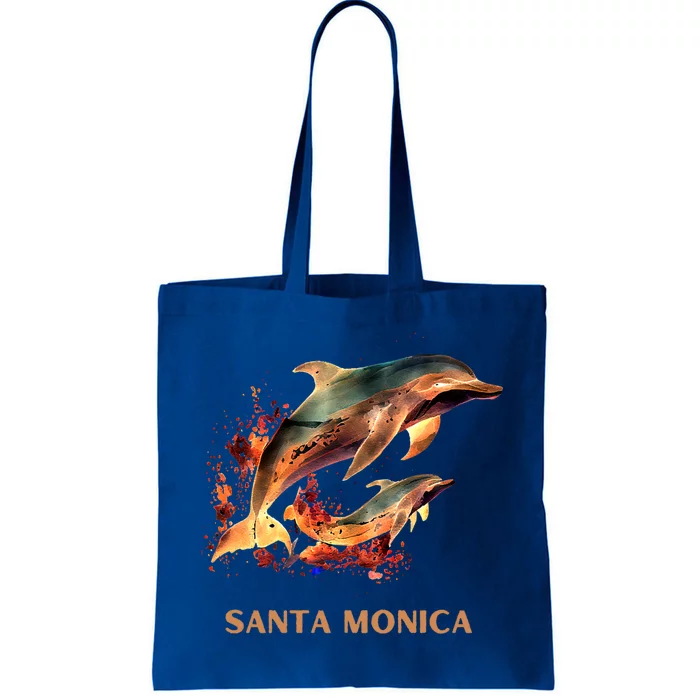 Dolphin Vacation Vintage Santa Monica Beach Destination Funny Gift Tote Bag