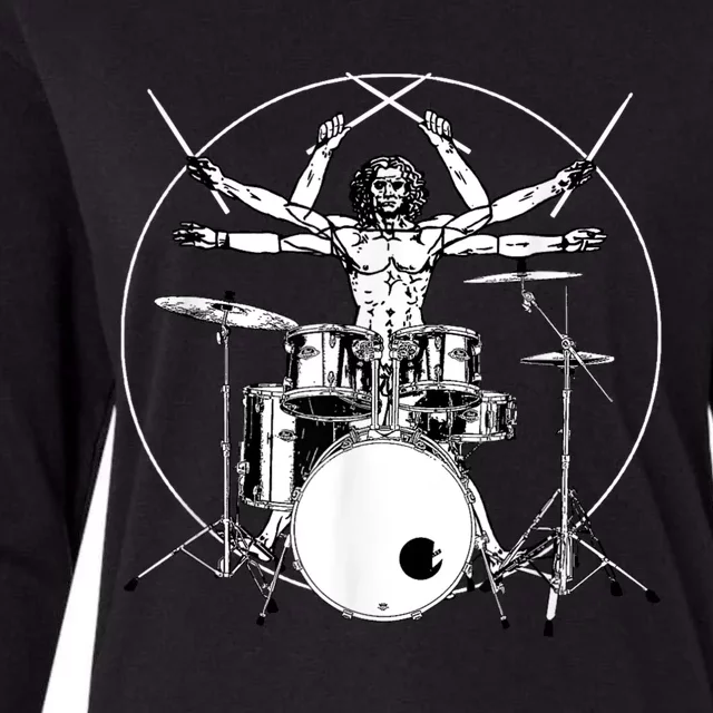 Da Vinci Vitruvian Man Drummer Womens Cotton Relaxed Long Sleeve T-Shirt