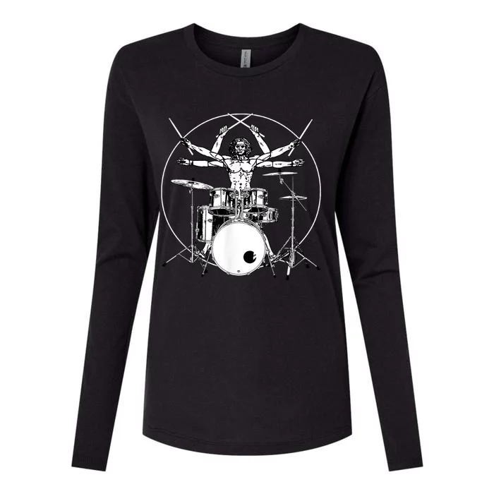 Da Vinci Vitruvian Man Drummer Womens Cotton Relaxed Long Sleeve T-Shirt