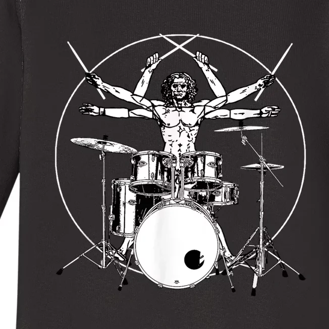 Da Vinci Vitruvian Man Drummer Baby Long Sleeve Bodysuit