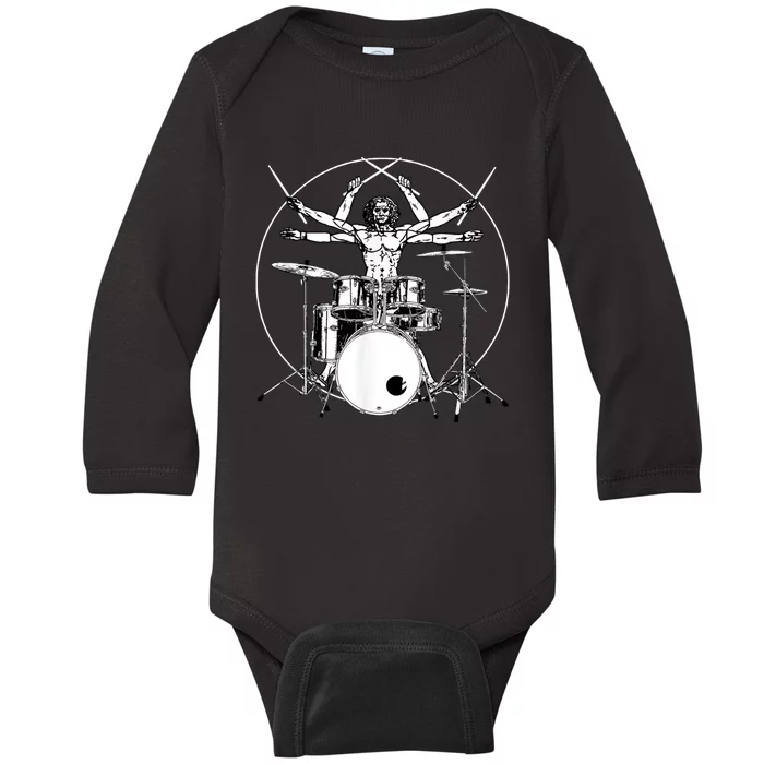 Da Vinci Vitruvian Man Drummer Baby Long Sleeve Bodysuit