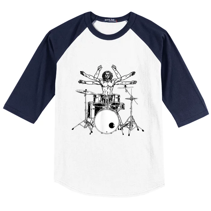 Da Vinci Vitruvian Man Drummer Baseball Sleeve Shirt