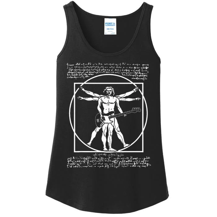 Da Vinci Vitruvian Man Bass Guitar Player Bass Guitarist Ladies Essential Tank