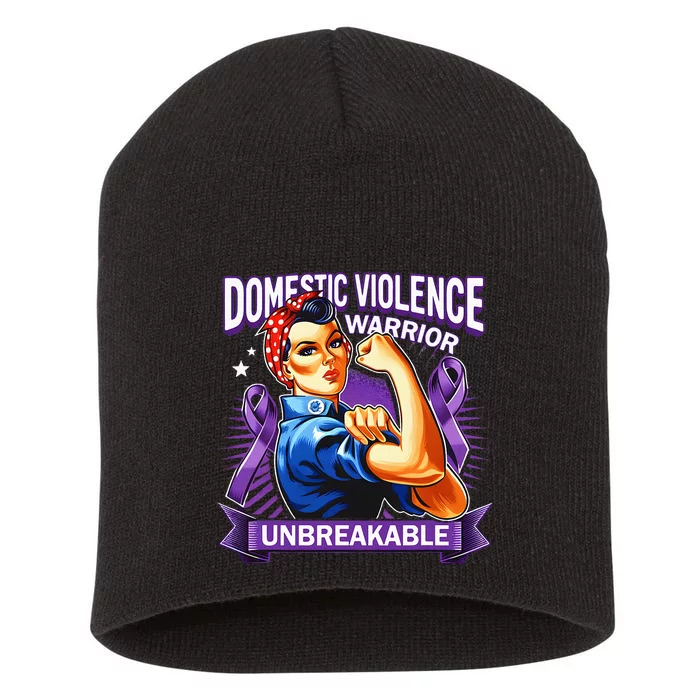 Domestic Violence Warrior Unbreakable Support Squad Short Acrylic Beanie