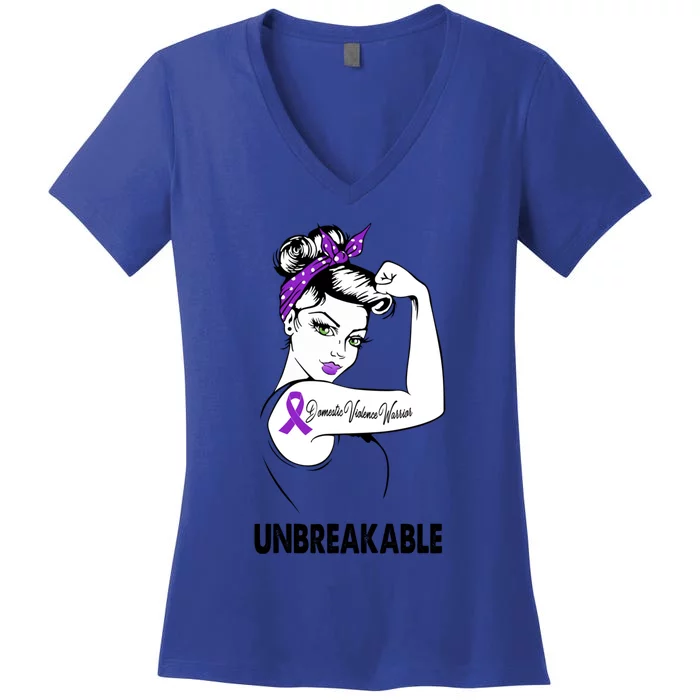 Domestic Violence Warrior Unbreakable Gift Awareness Tee Gift Women's V-Neck T-Shirt