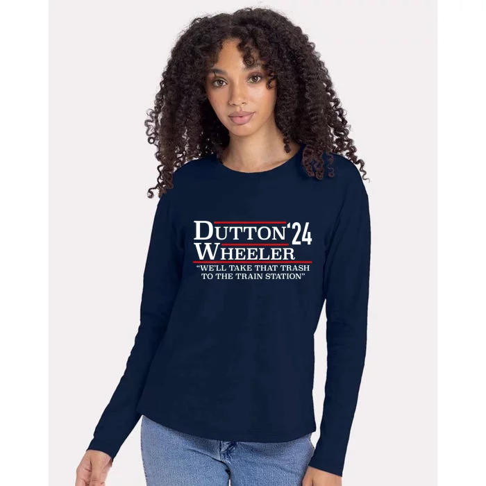 D_utton Wheeler 2024 Train Station Anti Biden Yellow Stone Womens Cotton Relaxed Long Sleeve T-Shirt