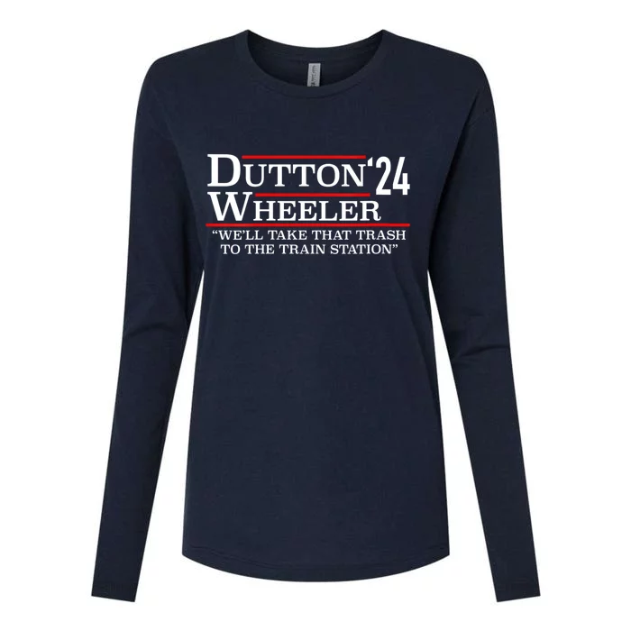 D_utton Wheeler 2024 Train Station Anti Biden Yellow Stone Womens Cotton Relaxed Long Sleeve T-Shirt